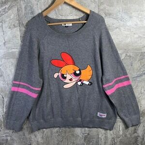 Powerpuff Girls Cartoon Network grey & pink sweater woman's Size 2XL